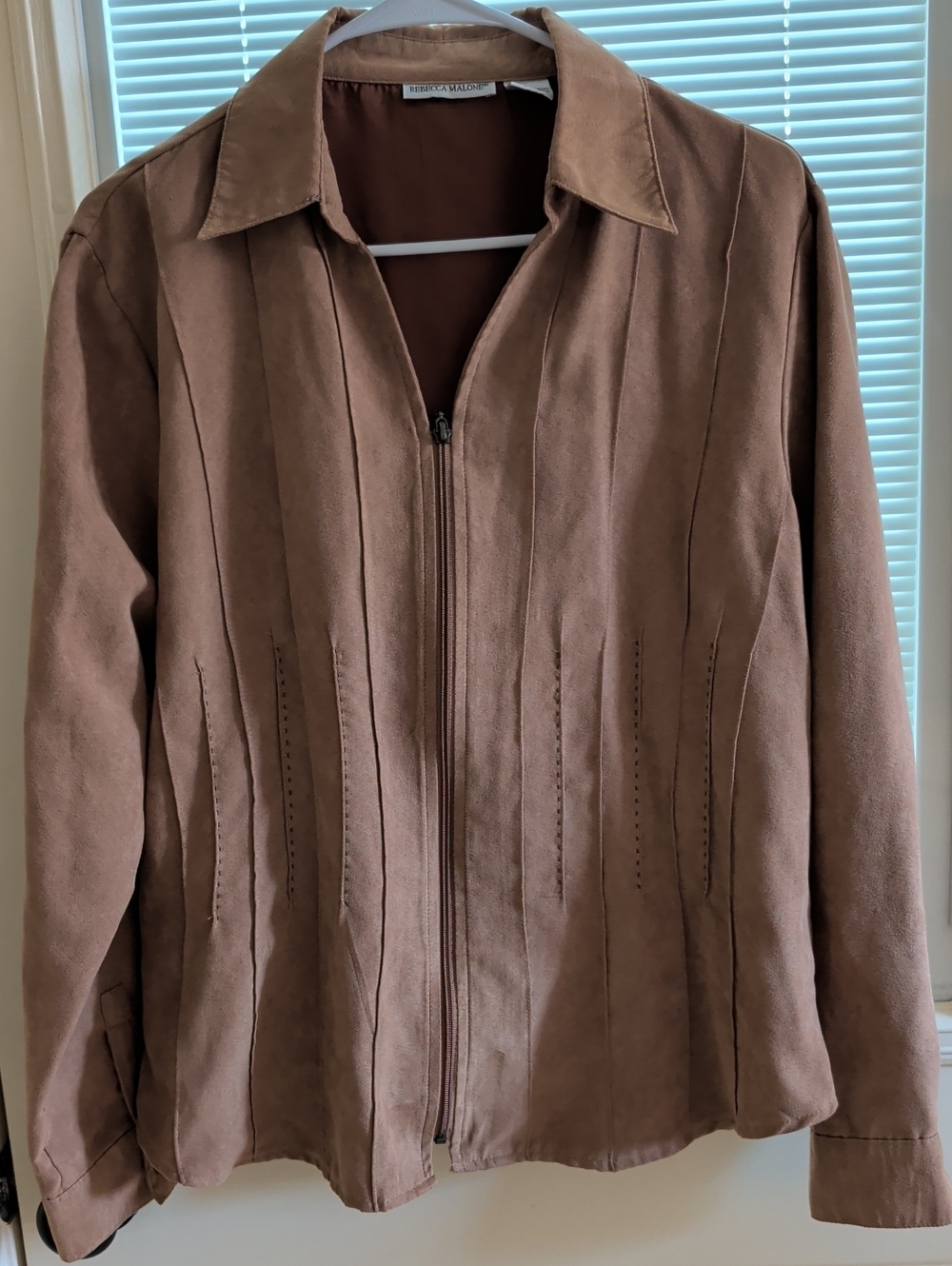 Rebecca Malone Brown Suede Zip Blouse Size L
